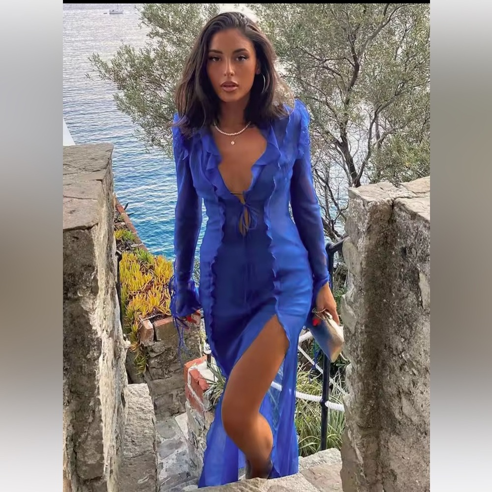 Finesse Blue Ruffled Maxi Dress